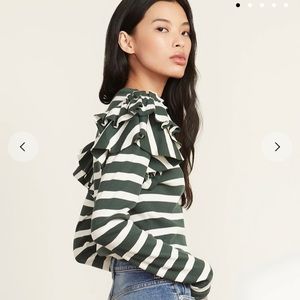 VERONICA BEARD Sergist Ruffled Stripe Top Size Small